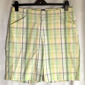Izod Bermuda shorts sz 12 New yellow green plaid pockets